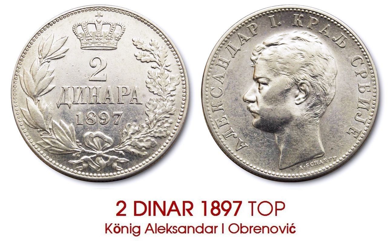 Tutti le monete: 2 DINAR 1897 Silber TOP – Usato da Flamatt venduto da samowarow