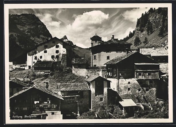 Cartoline postali: AK Splügen, Dorfpartie mit den Bergen – Usato da Berlin venduto da bartko-reher
