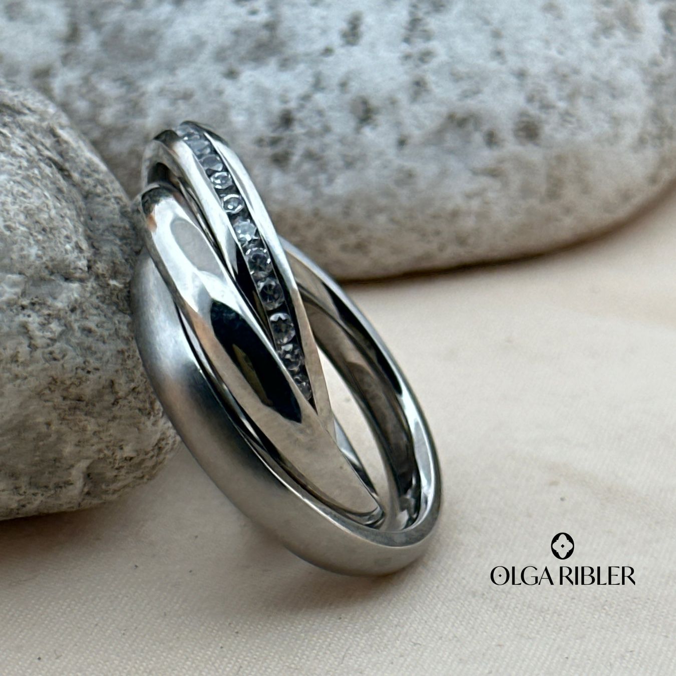 Olga Ribler Ringe: Edelstahl 3fach mit Zirkonia,  Ringgrösse 58 – Neu (gemäss Beschreibung) aus Luzern von Schmuckoutlet 5