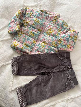 Ensemble hiver fille: Veste fleurie + Pantalon taille 74