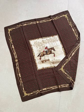 Vintage Seidentuch Reitmotiv Braun 100% Seide