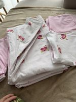 Bettwäsche Set Baumwolle weiss rosa Blumen gestreift