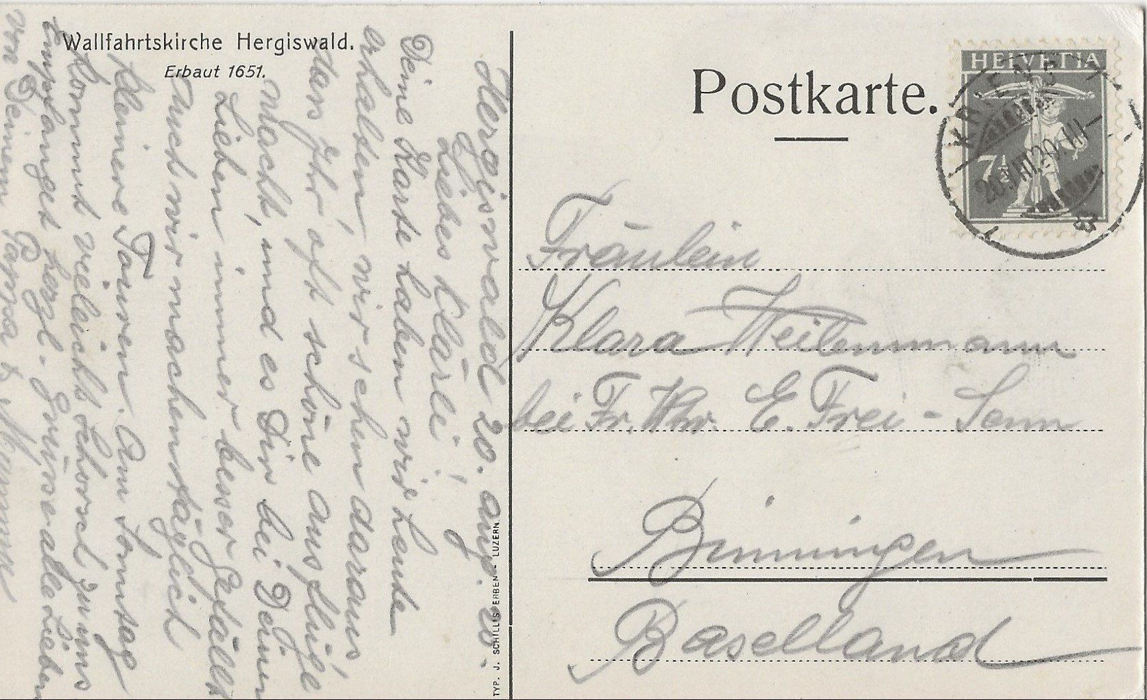 Cartoline postali: Wallfahrtskirche Hergiswald, 1920 – Usato da Frauenfeld venduto da Merk52 1