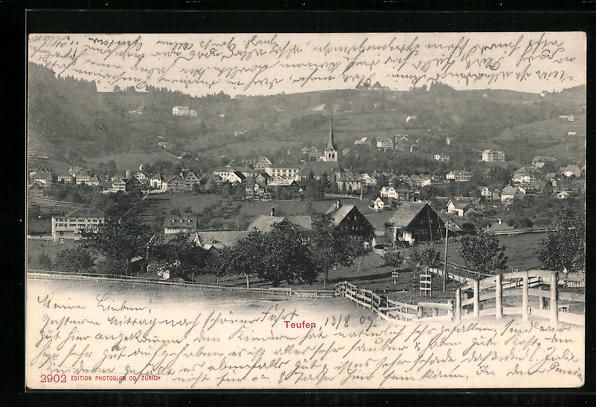 Cartoline postali: AK Teufen, Totalansicht, 1909 – Usato da Berlin venduto da bartko-reher