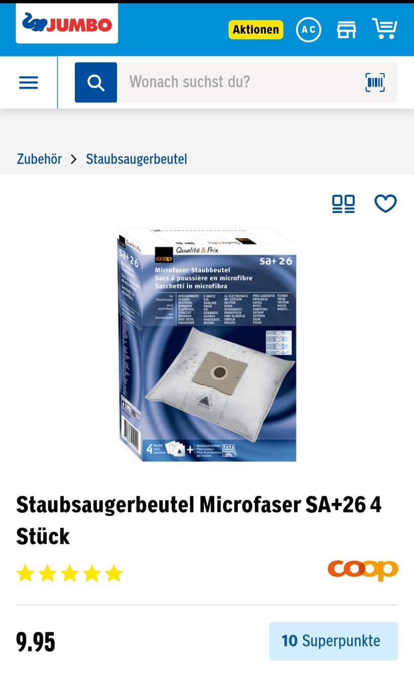 Coop Aspirapolveri & Accessori: Coop SA+26 4 Microfibre Vacuum Bags / Microfaser Staubbeutel – Nuovo e nell'imballaggio originale da Zermatt venduto da MrsMrRabbit 5