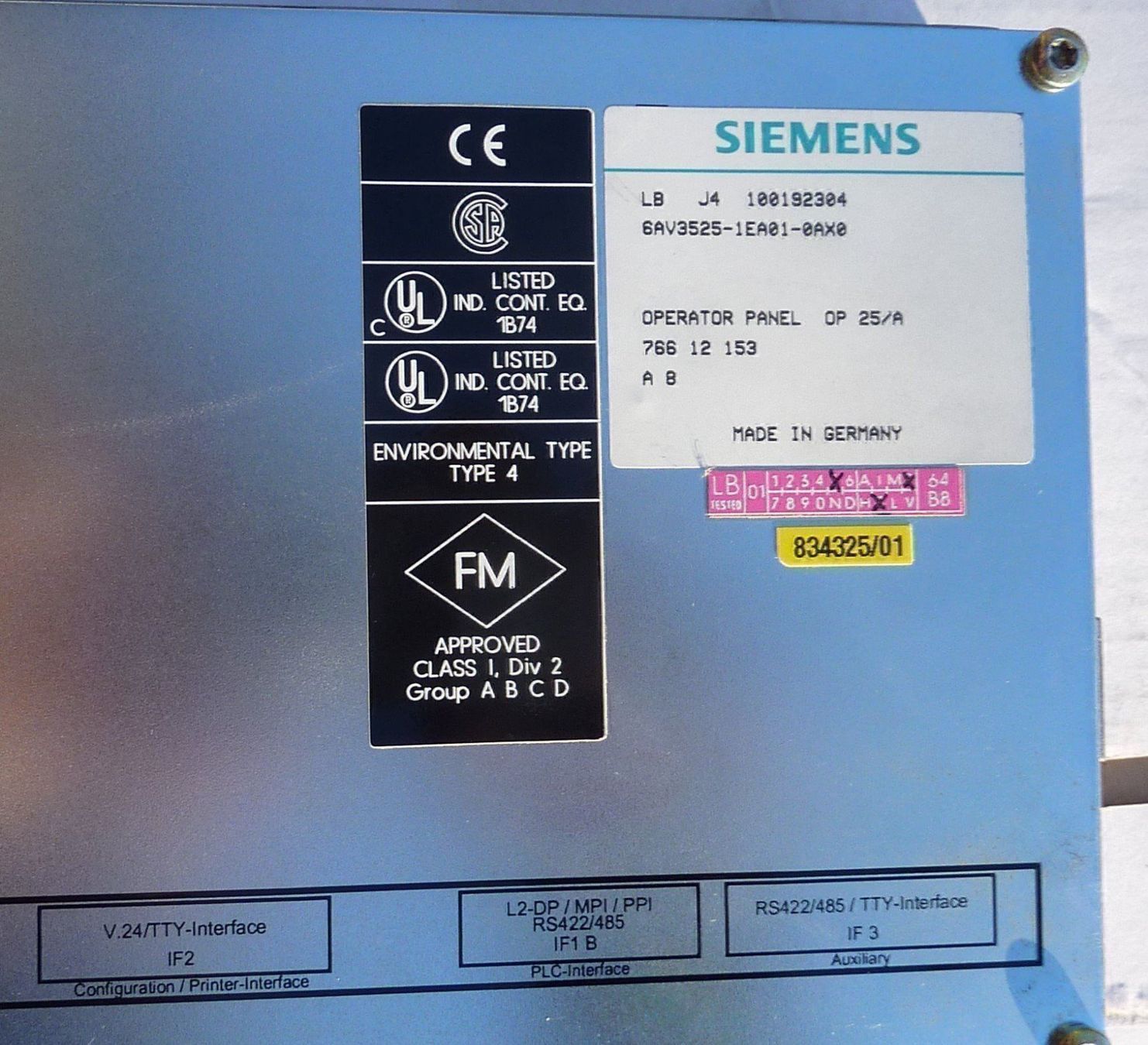 Siemens Componenti elettronici: Siemens Operator Panel  OP25 / A – Usato da Lohn-Ammannsegg venduto da xymark 1