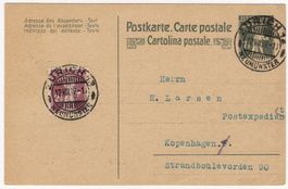 7 1/2 Rp. Tellknabe Postkarte auffrankiert nach DÄNEMARK