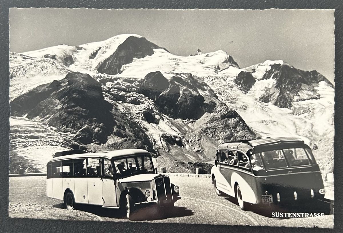 Ansichtskarten: Sustenstrasse mit Postautos  – Gebraucht aus Horw von Tellbub