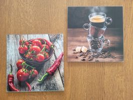 2er Set Glasbilder Küche – Tomaten & Kaffee – Modern