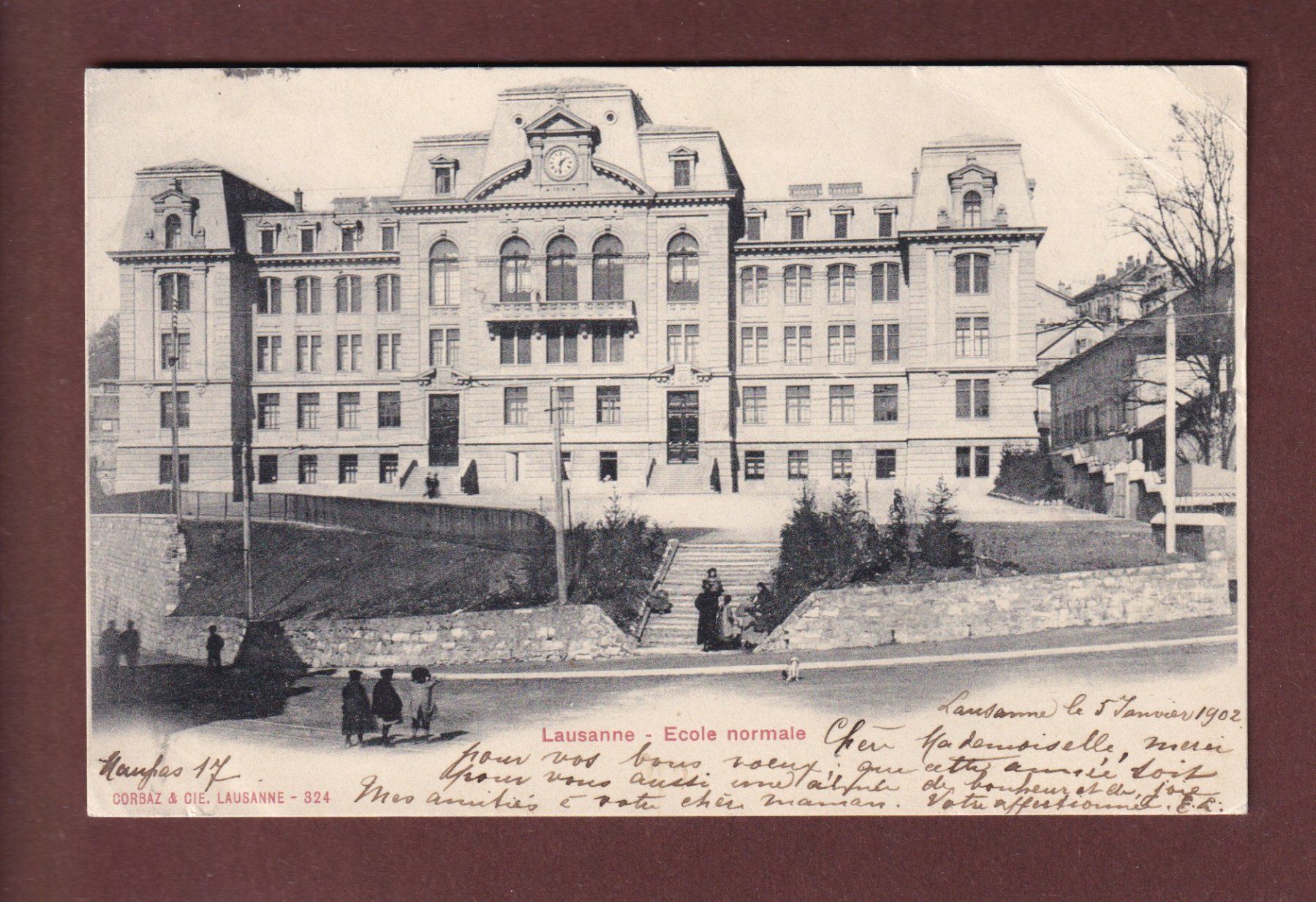 Ansichtskarten: LAUSANNE - Ecole normale - 1902 // pli d'angle // – Gebraucht aus Pully von nicecards