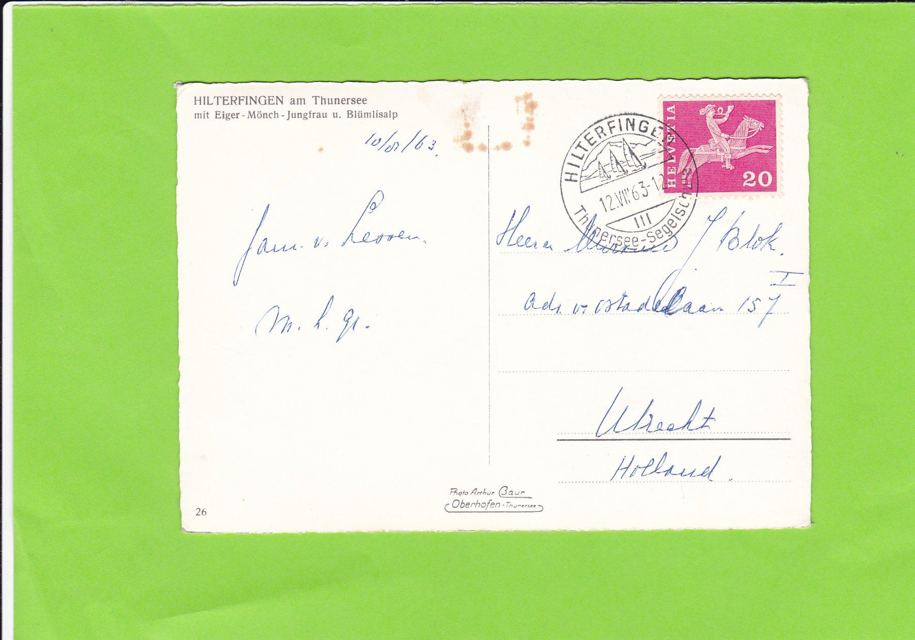 Cartoline postali: Hilterfingen am Thunersee – Usato da St. Peterzell venduto da neckertal 1