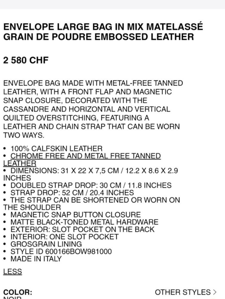 Saint Laurent Borse da donna: Ysl Envelope Bag Large embodied leather – Nuovo (secondo la descrizione) da Zug venduto da Calvin-Klein 2