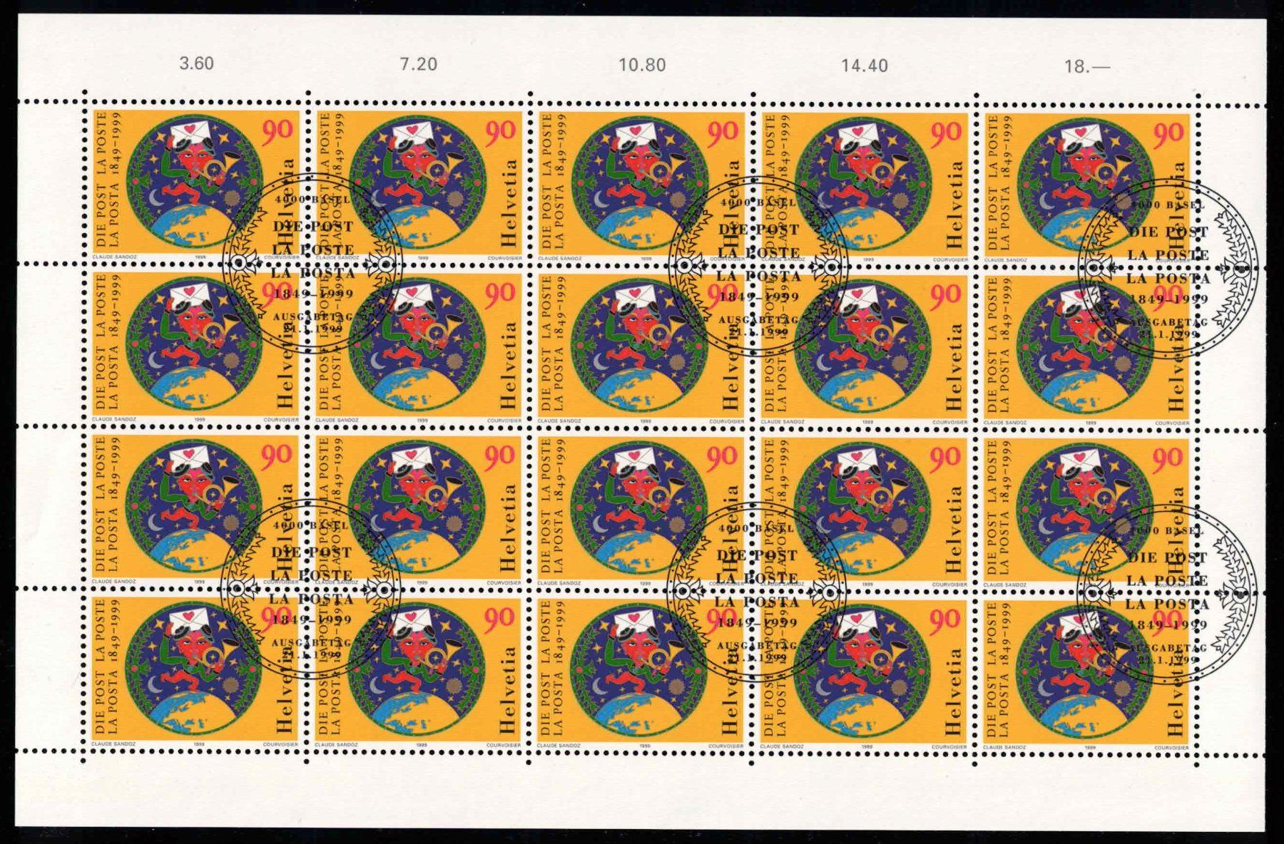 Tutti i francobolli: 1999, 150 Jahre Post im Bogen mit ET-Stempel – Nuovo (secondo la descrizione) da Nuglar venduto da Stamp88