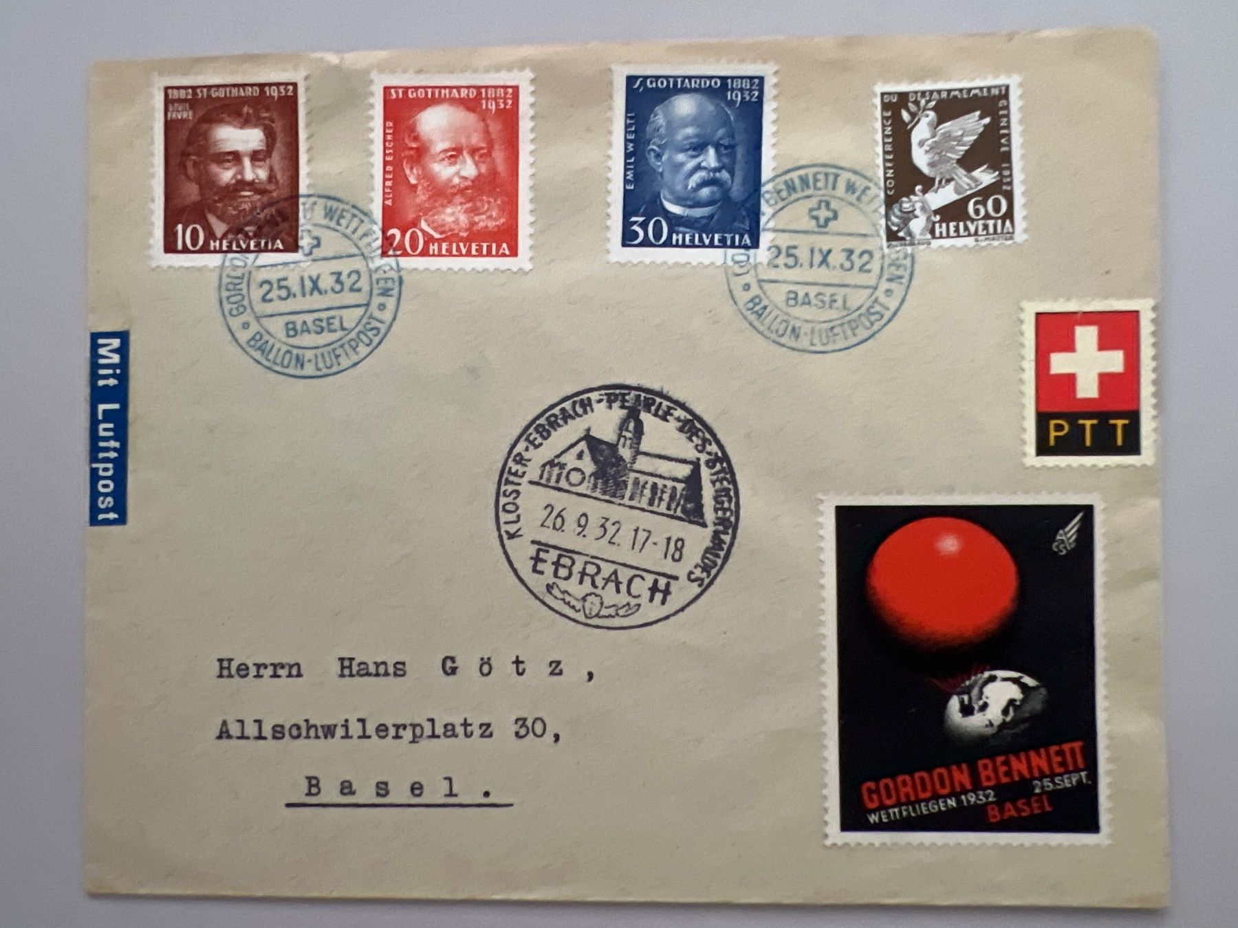 Tutti i francobolli: 1932 Gordon Bennett Basel Satz 191-193 +189 mit Vignette – Usato da Buchrain venduto da wmm