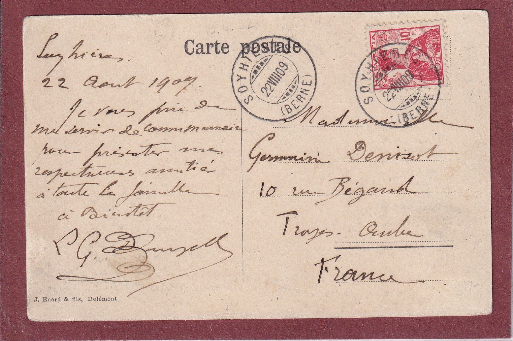 Cartoline postali: Soyhières - le village - 1909 – Usato da Orvin venduto da Pyaeschli 1