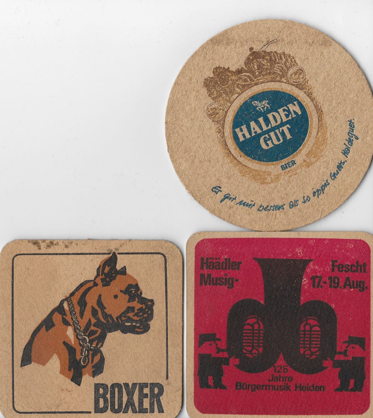 Untersetzer: Jubiläum Bürgermusik Heiden + Boxer-Bier – Gebraucht aus Altstätten SG von alpalfa