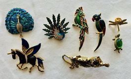 Wunderschönes Vintage Broschen-Set – Tiere, Emaille & Strass