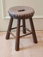 Vintage Stool Wabi-Sabi Brutalism Stil Leder Ulmenholz 1960s