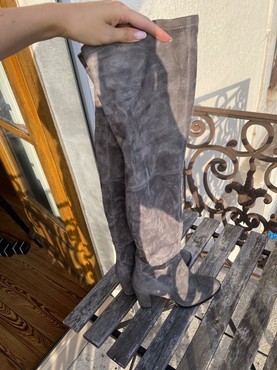 Scarpe da donna: Grey suede overknee block heel boots, size 37, chic look. – Nuovo (secondo la descrizione) da Zürich venduto da que_5ntr