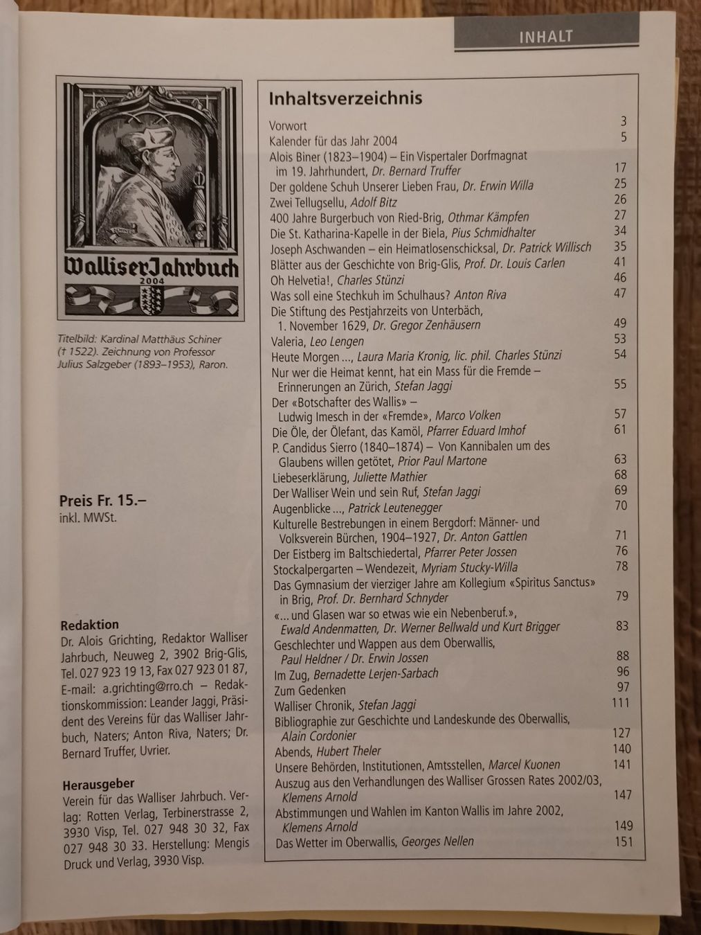 Livres: Walliser Jahrbuch 2004 – D'occasion à Termen par rowi13 1