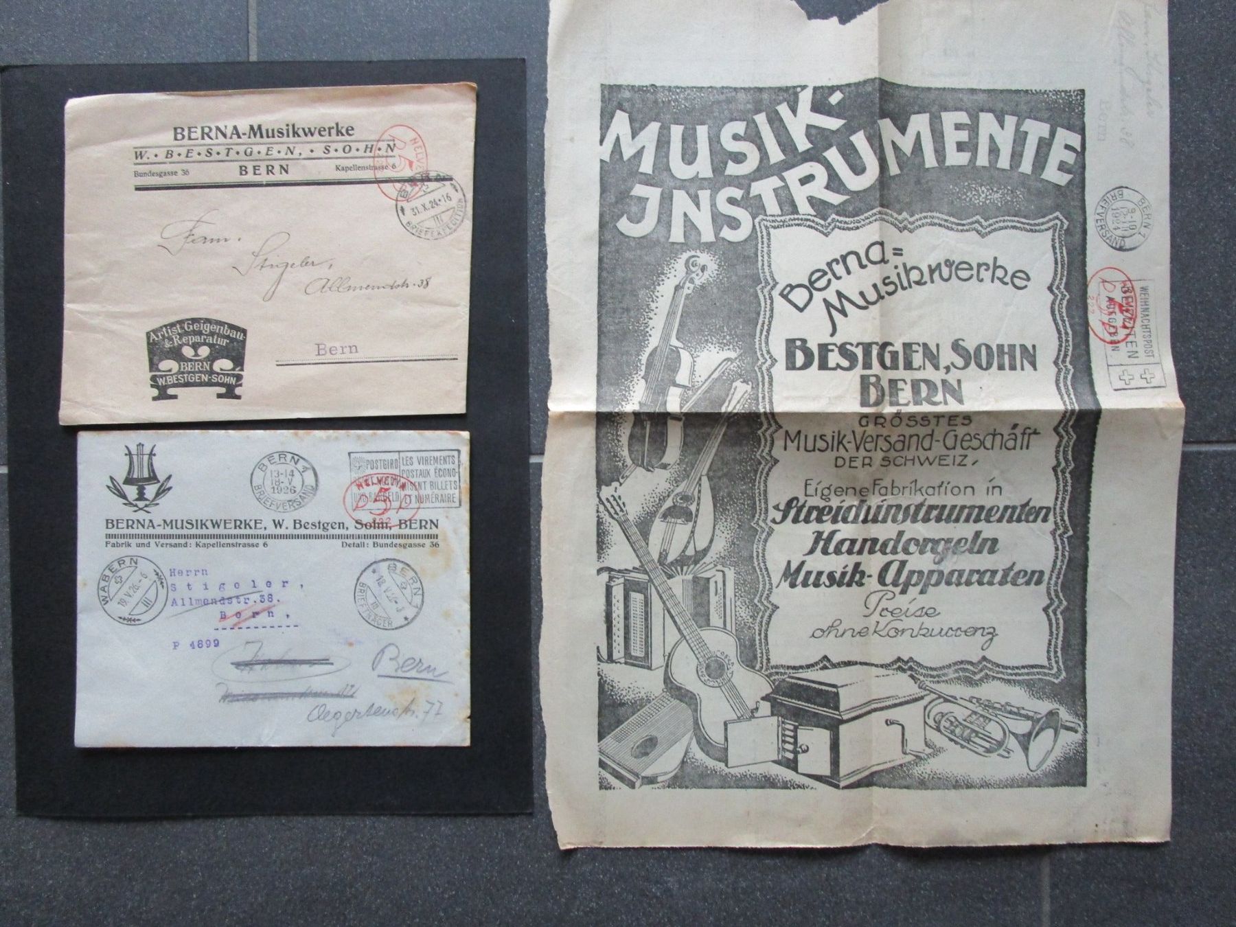Documenti: 1924/26: div Dokumente MUSIKINSTRUMENTE – Usato da Rubigen venduto da Menthe
