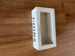 Holzkiste für Münzen weiss mit Sichtfenster gebraucht
