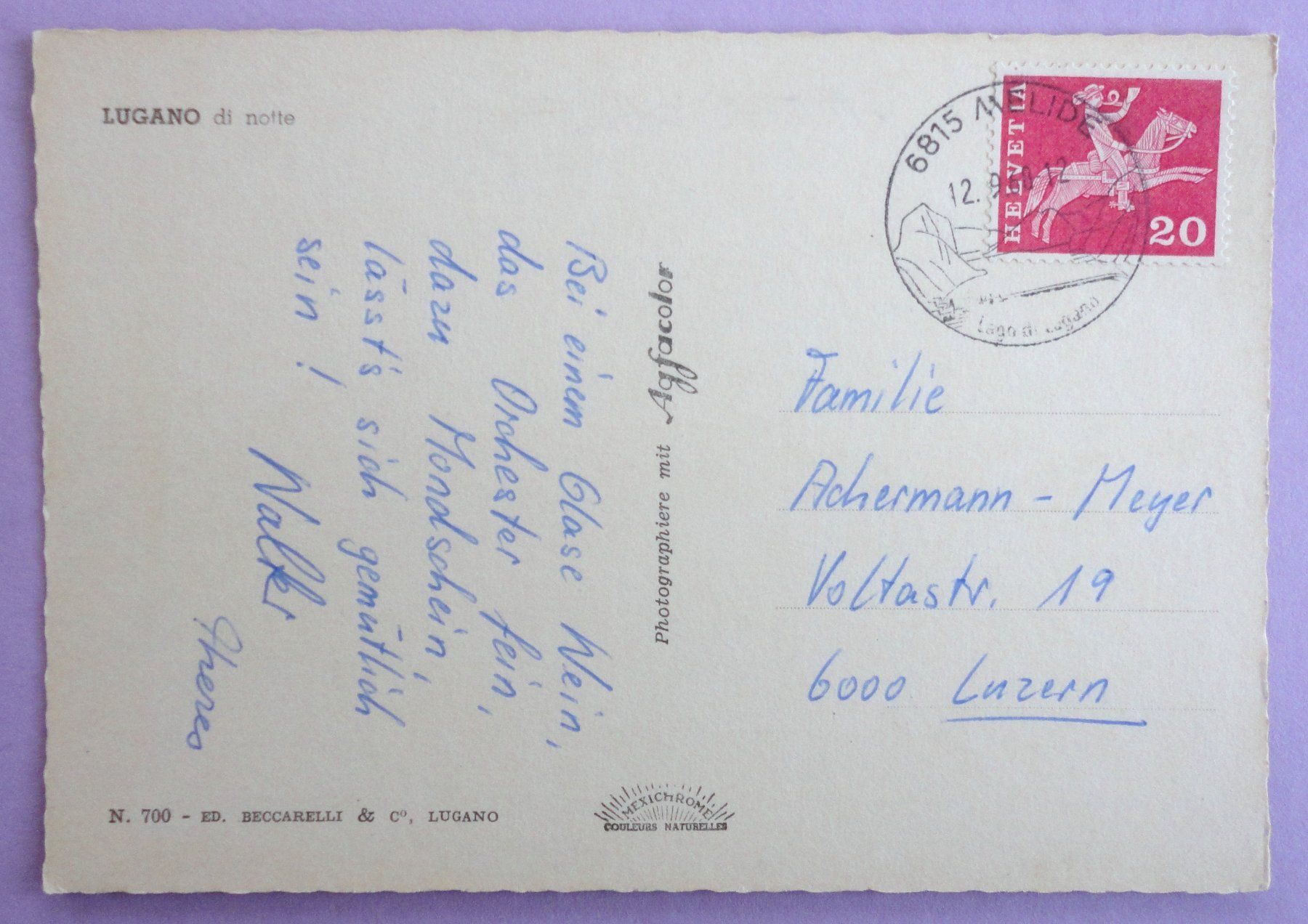 Cartoline postali: Lugano di notte – Usato da Fétigny venduto da Billy2miny 1