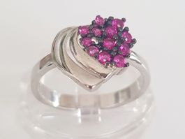 925 Silber Ring, Herz mit pinken Steinen, Grösse 17.7 mm
