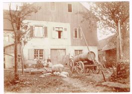 LANDWIRTSCHAFT/BAUERNFAMILIE 1910 mit Güllenwagen - Foto