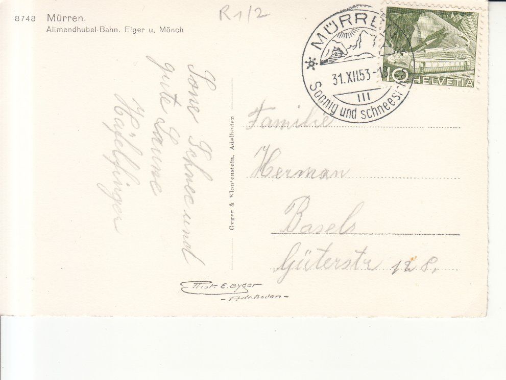 Cartoline postali: Mürren 1953 – Usato da Bürglen TG venduto da StampGraf 1