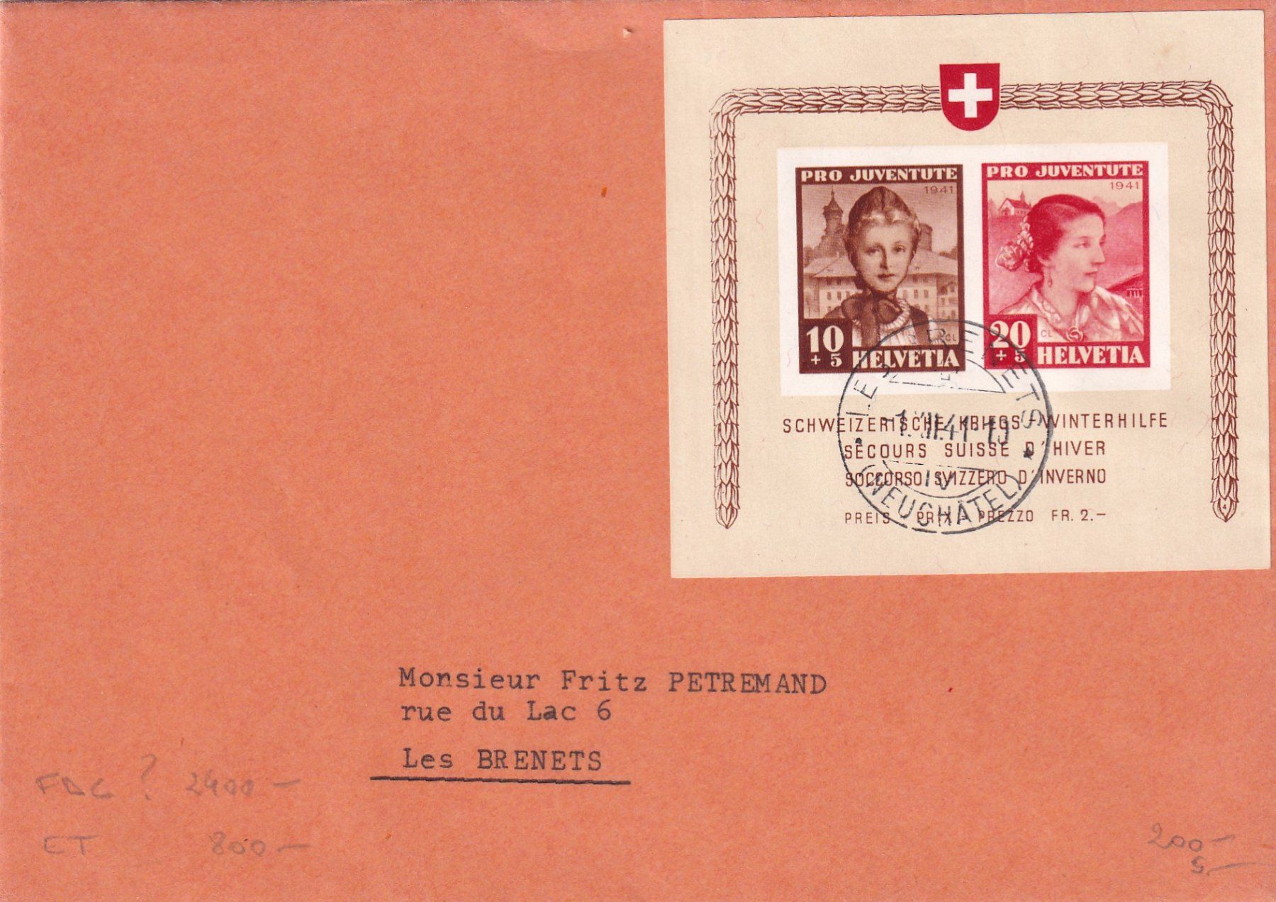 Tous les timbres: Pro Juventute Block auf Brief – D'occasion à Birsfelden par chr_yq2g