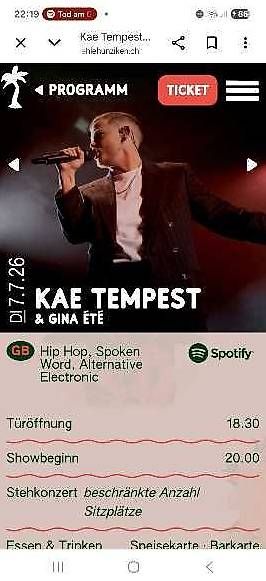 Tickets: Kae Tempest Ticket 7.7. Mühle Hunziken – Gebraucht aus Bern von chiuch