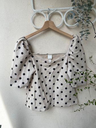 H&M Haut à pois beige manches courtes femme taille M