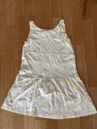 Sommerliches Mädchen Kleid, gelb mit Regenbogen Gr. 134/140