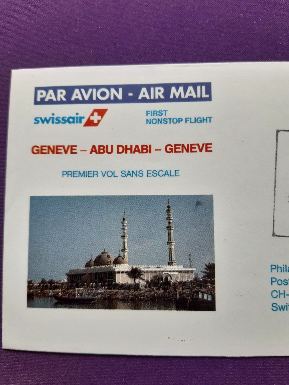 Tutti i francobolli: Flugbrief ABU DHABI - GENEVE vom 31.3.1993 – Nuovo (secondo la descrizione) da Wangs venduto da weisstannen01 2