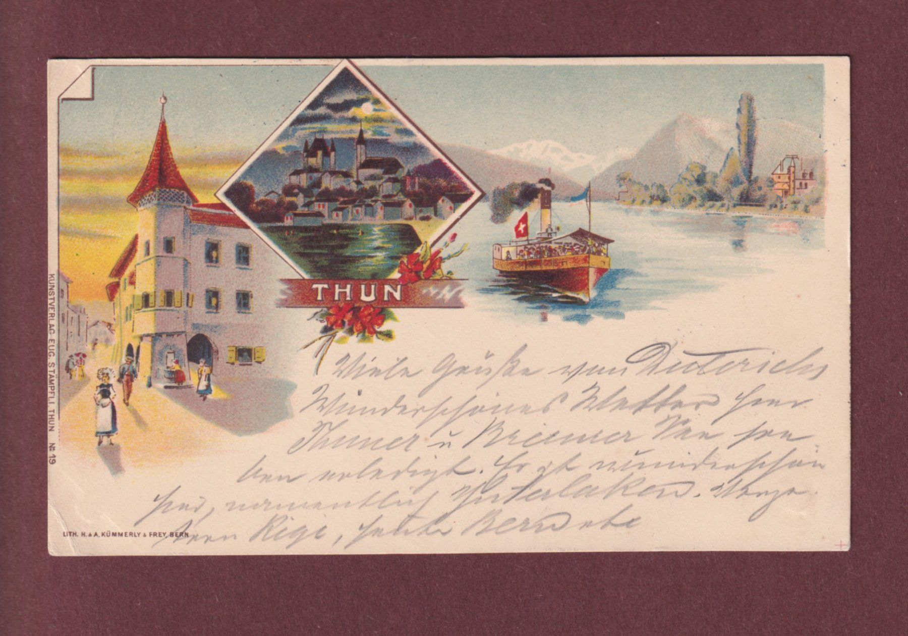 Cartoline postali: THUN - 1899 Litho Kümmerly & Frey – Usato da Pully venduto da nicecards