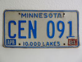USA Nummernschild Autonummer License Plate MINNESOTA CEN 091