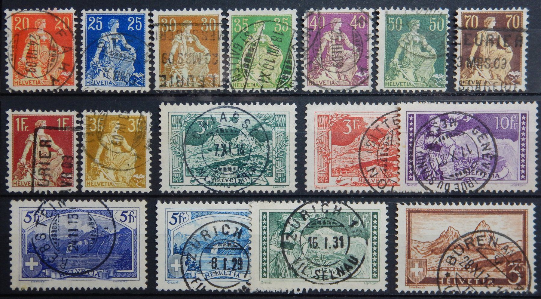 Tutti i francobolli: Schweiz ex. Kat. 107-179 gest.1908/31 Kat. 222 Fr. – Usato da Zürich venduto da Muehlekauf