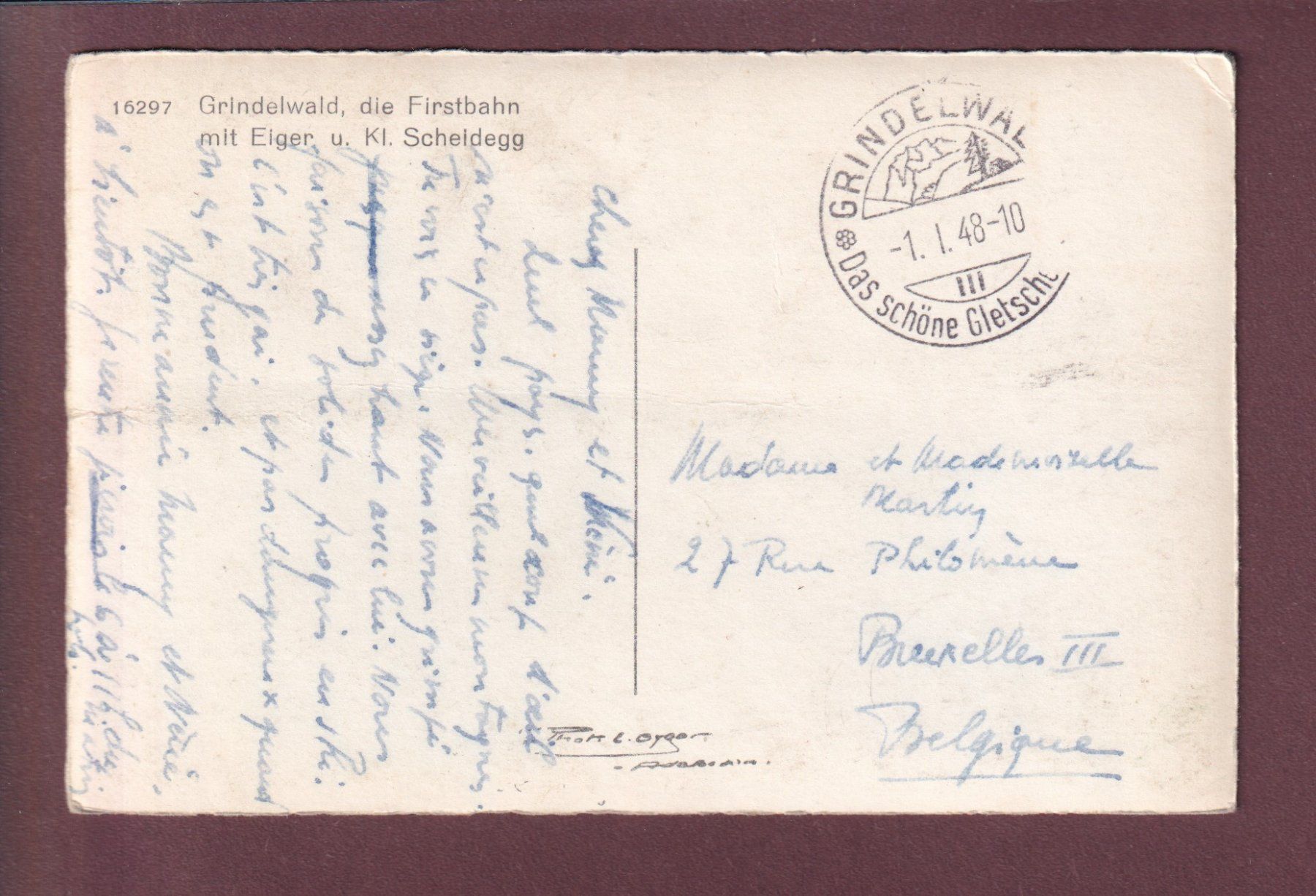 Cartoline postali: GRINDELWALD - Firstbahn - 1948 // kleiner Eckbug // – Usato da Pully venduto da nicecards 1