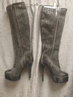 Glitzer Overknees Stiefel schwarz Gr. 40 - Party Schuhe