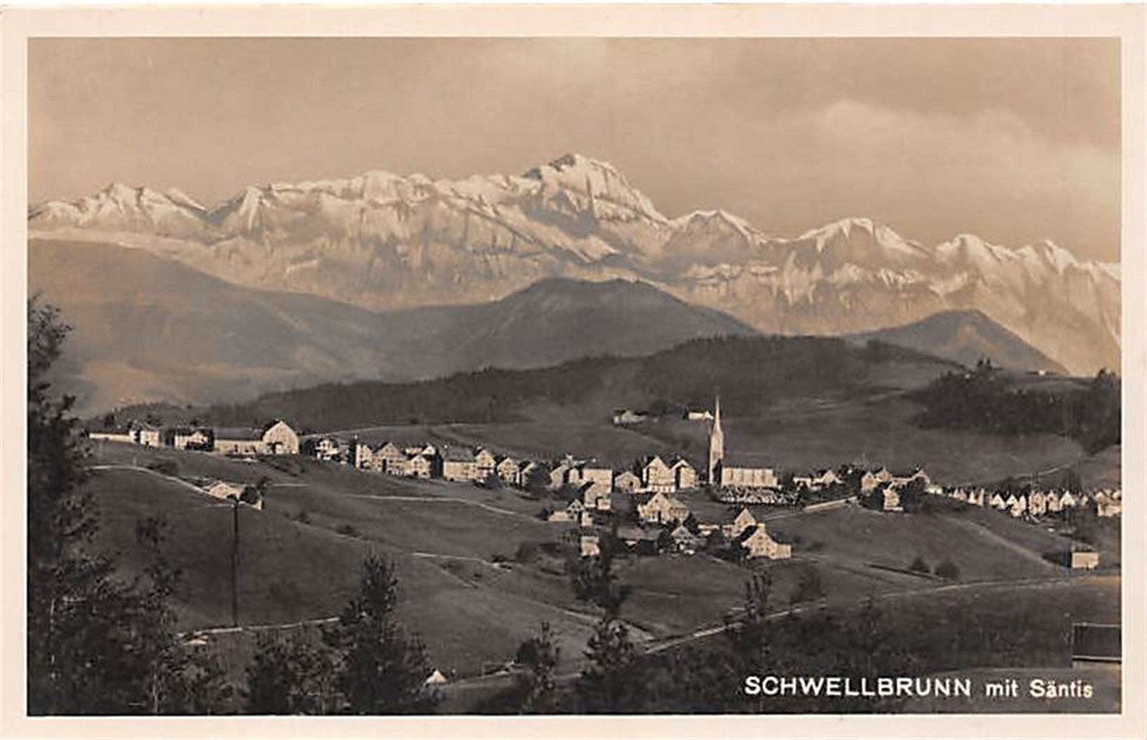 Ansichtskarten: Schwellbrunn, mit Säntis – Gebraucht aus Ottikon b.Kemptth. von Neptun1974