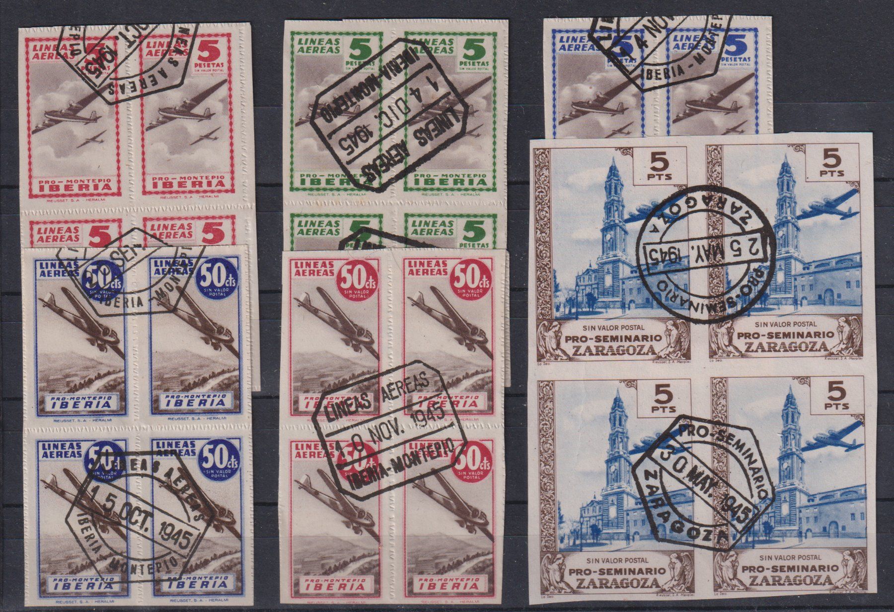 Alle Briefmarken: SPANIEN 1945: Vignetten im 4erblock – Gebraucht aus Eschlikon TG von PhilCon