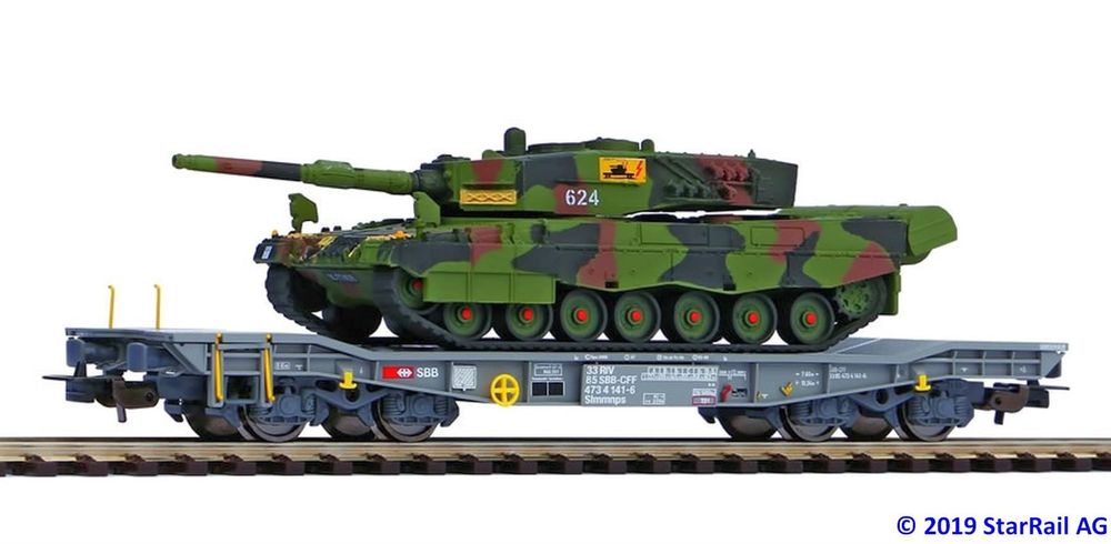 PIKO 96689 Carro Waren SBB Typ Slmmnps Transport Bewaffnete Panzer PZ87 IN Sc