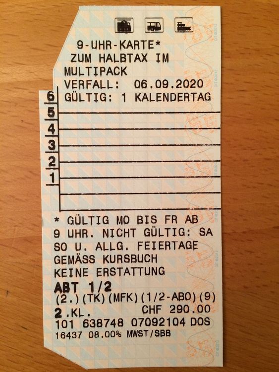 9-Uhr-Karte zum Halbtax im Multipack SBB | Kaufen auf Ricardo