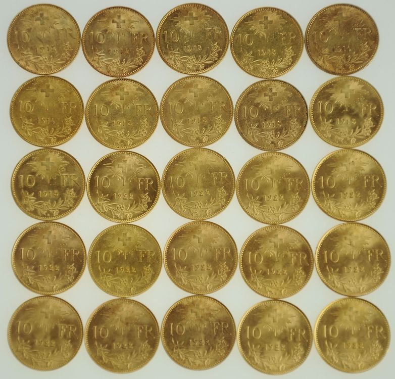 25 X 10 Franken Goldvreneli 1912 1922 Kaufen Auf Ricardo