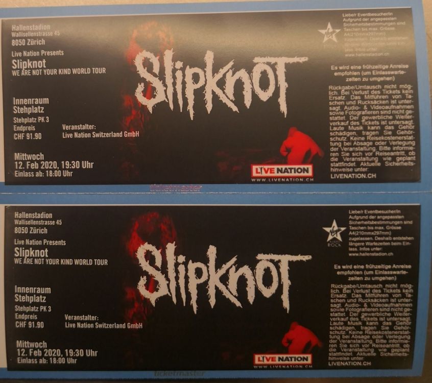 Slipknot Konzertticket Stehplatz kaufen auf Ricardo