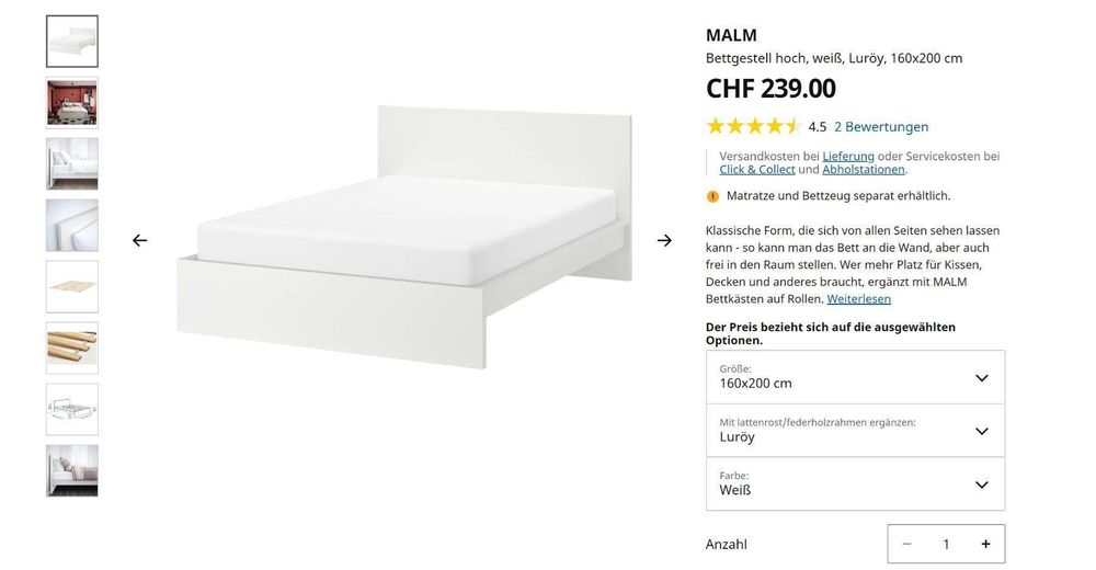 Ikea Malm Bett 160cm Weiss 2xlattenrost Kaufen Auf Ricardo