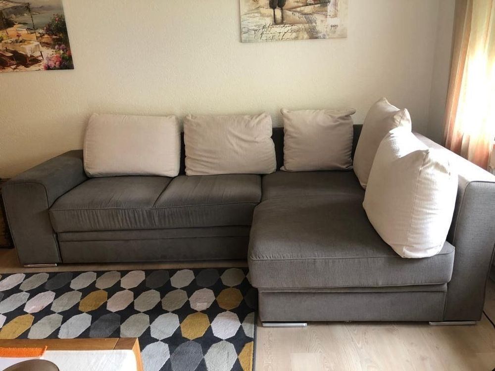 Sofa beige- grau Stoff ausziehbar | Kaufen auf Ricardo
