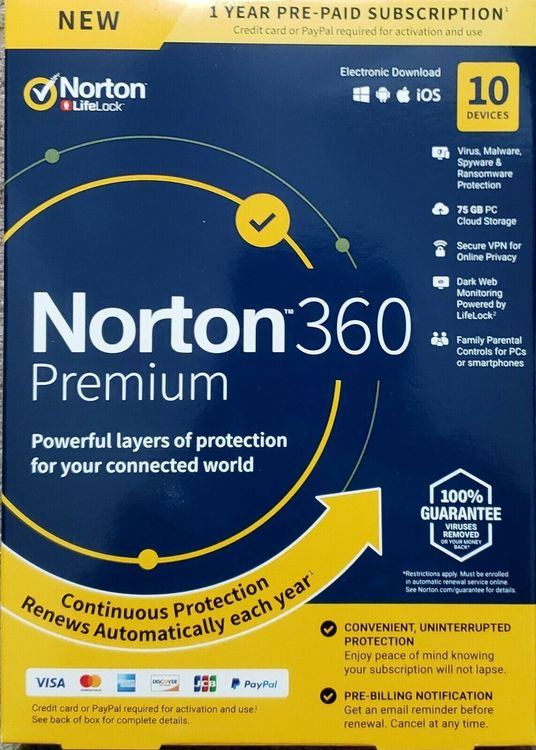 Norton 360 Premium 2025 - Licence 1 An Pour 10 Appareils (PC, Mac, Android, IOS) - Sécurité Internet Complète (FR/EU)