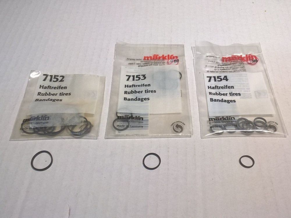 Marklin 7153 - 10pc Set Of Black Rubber Grip Ring Wheels For Model Trains, Diameters 10-14